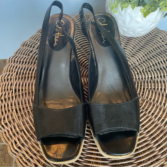 Cole Haan Shoes - Cole Haan Black Peep-Toe Slingback Wedges